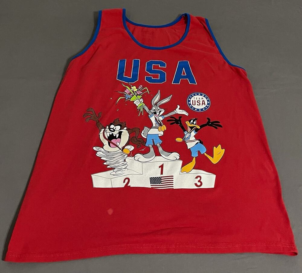 Looney Tunes Team USA Olympics Tank Top Red Bugs Bunny Taz Daffy Podium Graphic